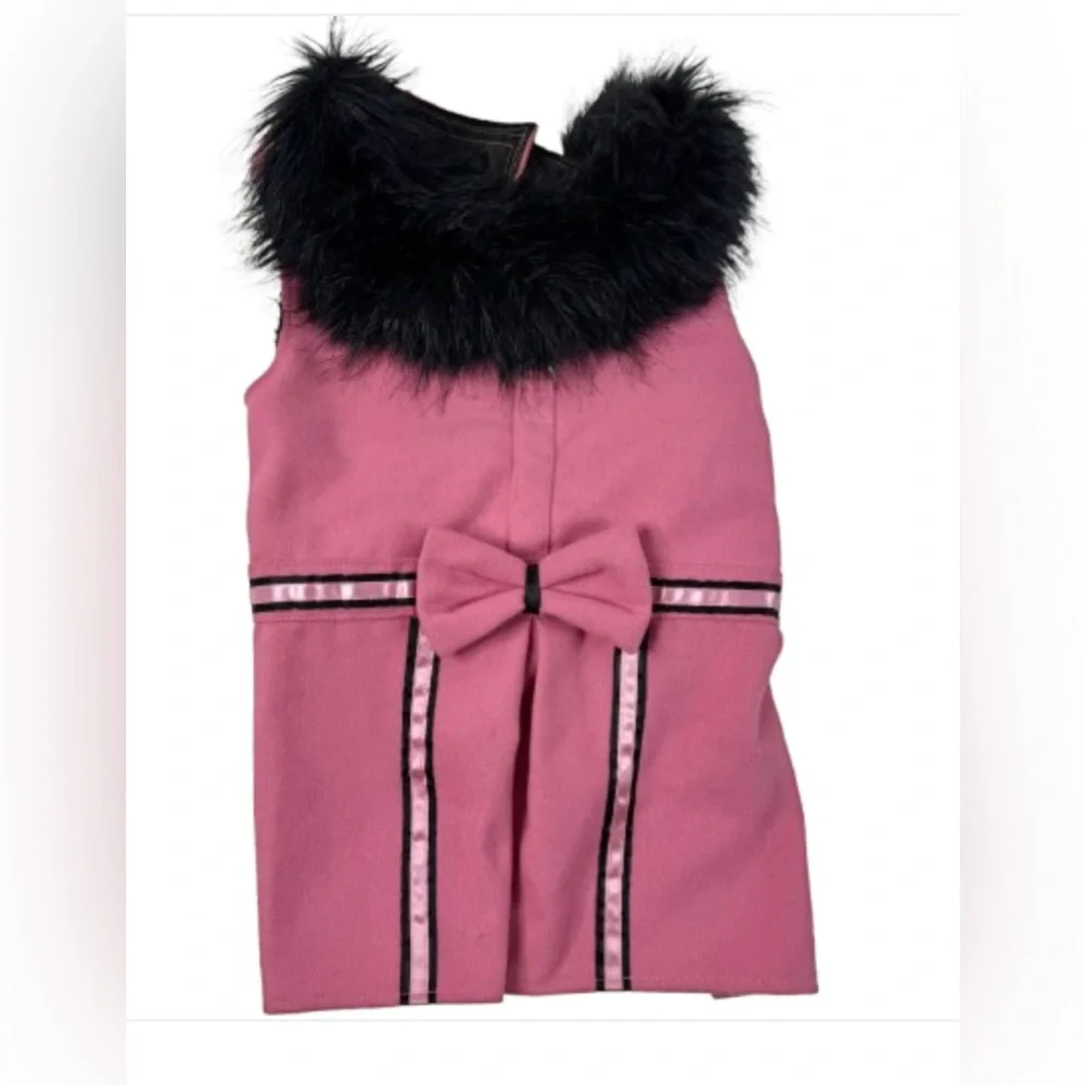 Pink Wool Fur Dog Harness Dress